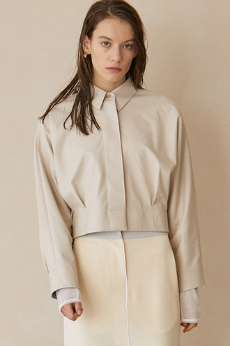 Nicky Eco-leather Cropped Shirt_Cream