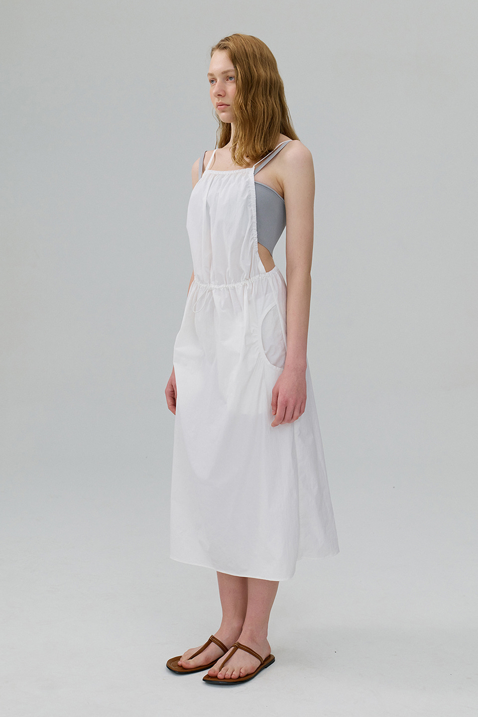 Drawstring Backless Dress_WHITE