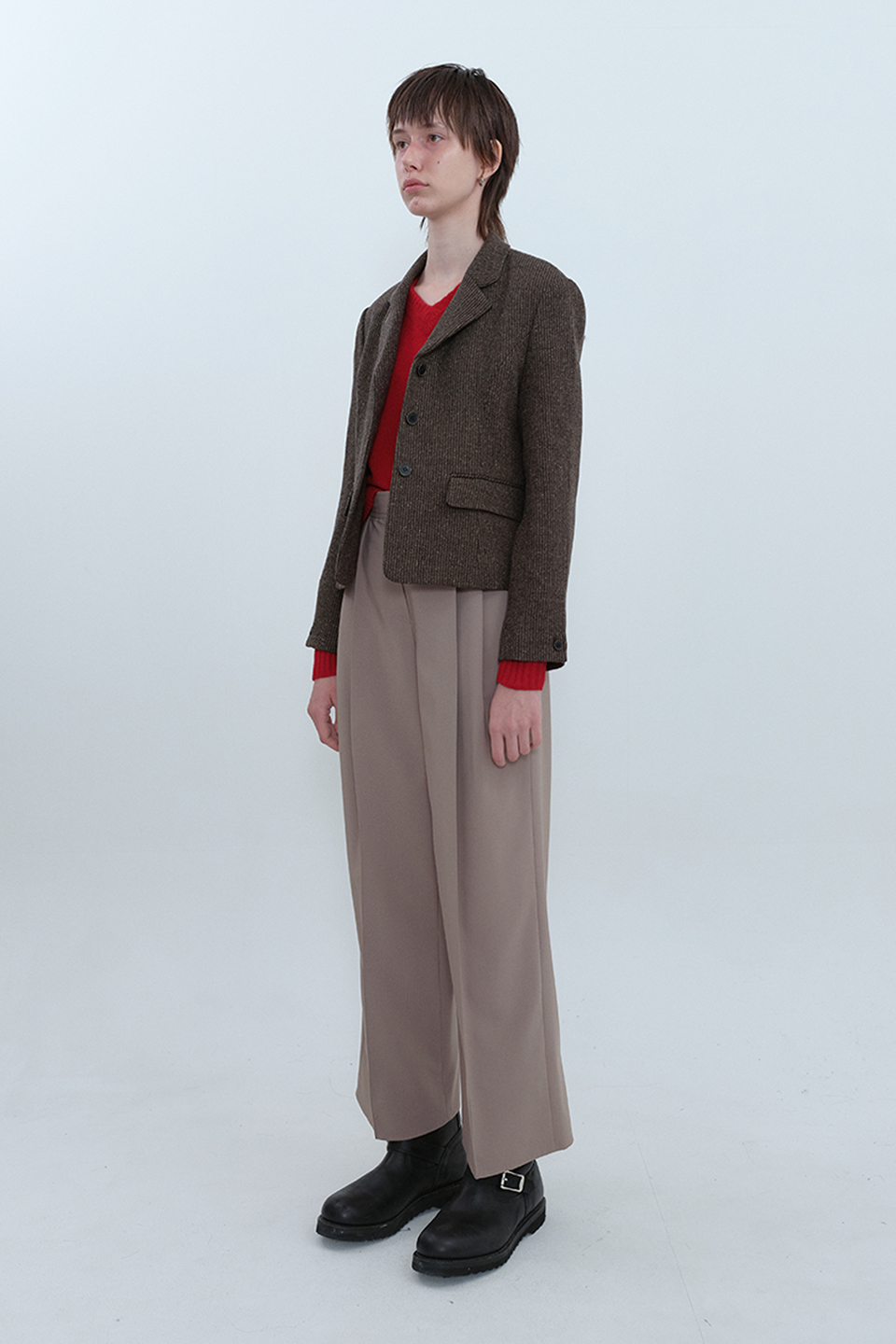 3-Button Cropped Wool Jacket_BROWN