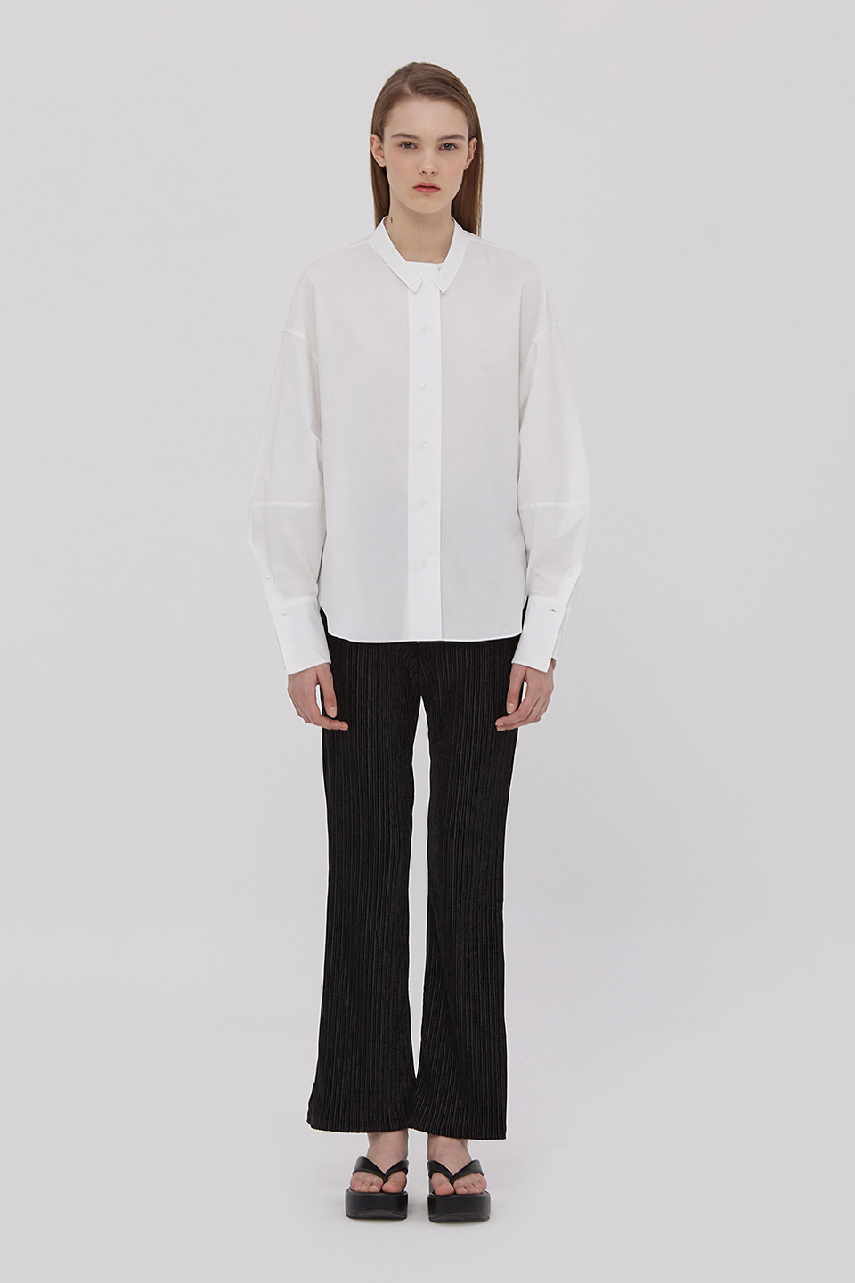 Band Collar Shirt (solid)_WHITE