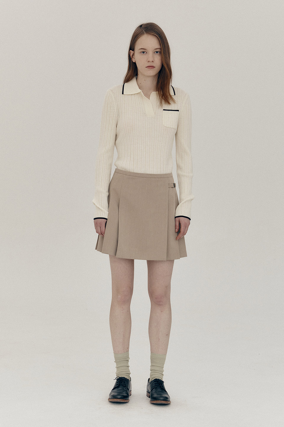 [Outlet] OPEN COLLAR KNIT_IVORY