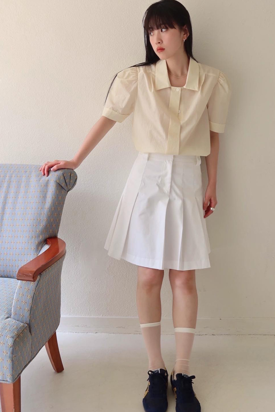 [Outlet] Cotton Pleats Skirt_WHITE