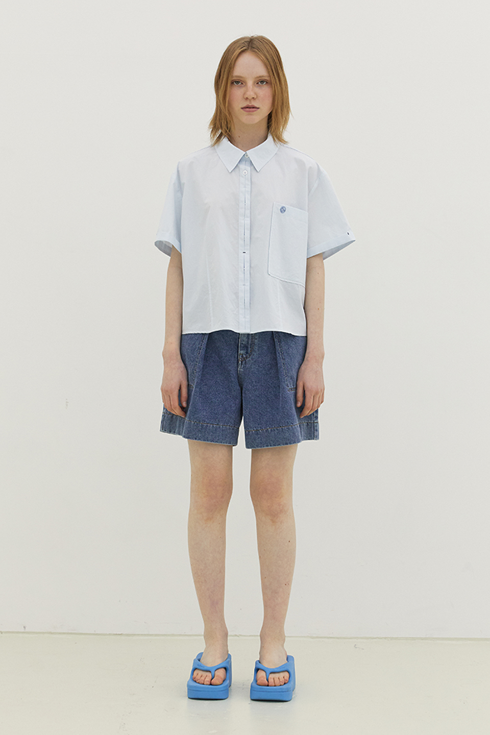 [Outlet] Cotton Short Sleeved Shirt_SKY BLUE