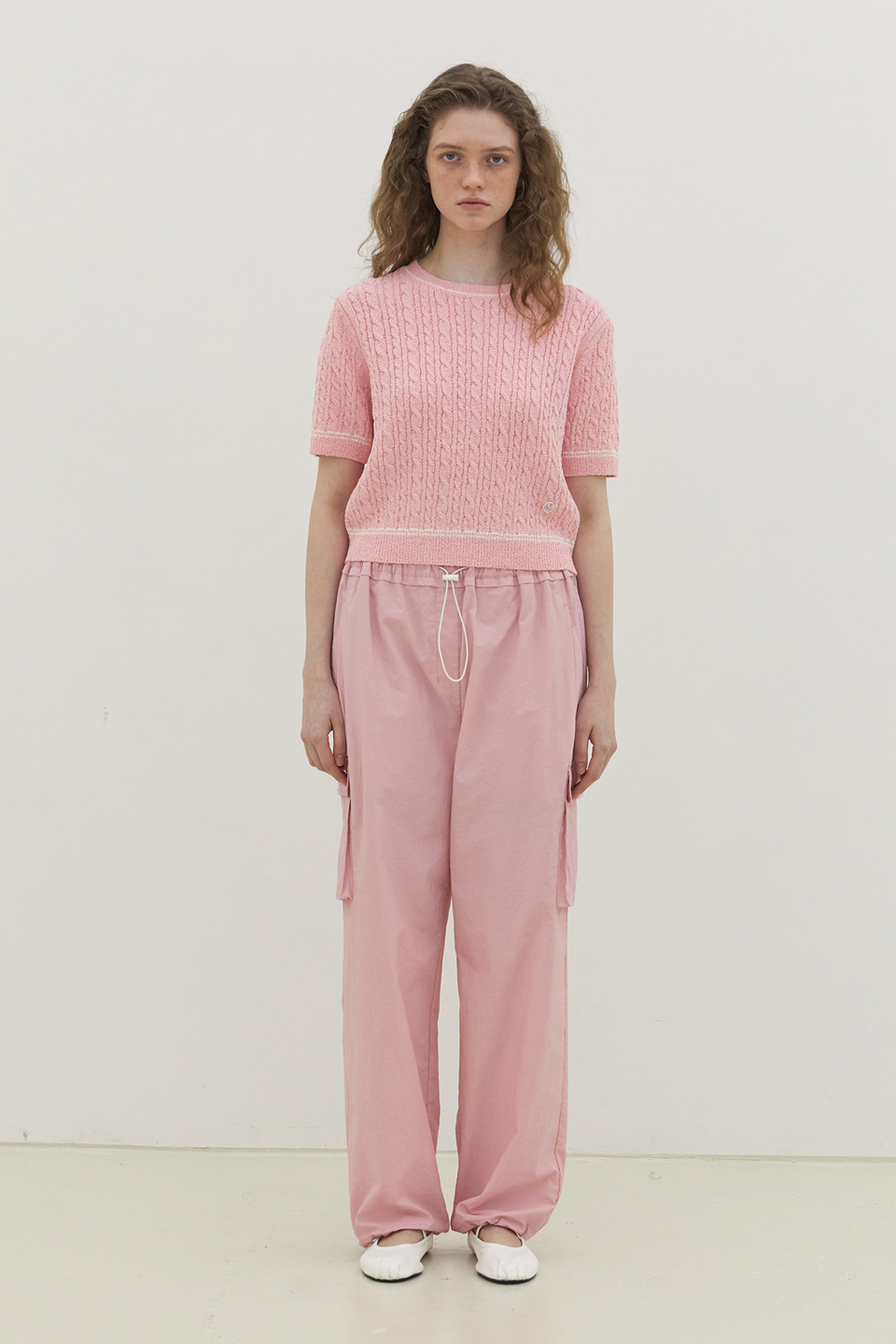 [Outlet] Cable Puff Sleeve Knit_LIGHT PINK