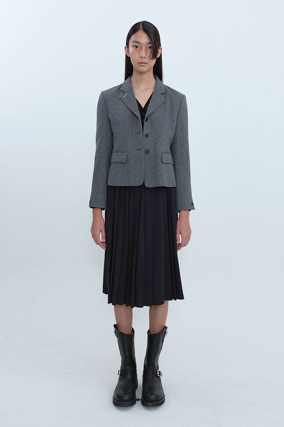 [Outlet] 3-Button Cropped Wool Jacket_GRAY MELANGE
