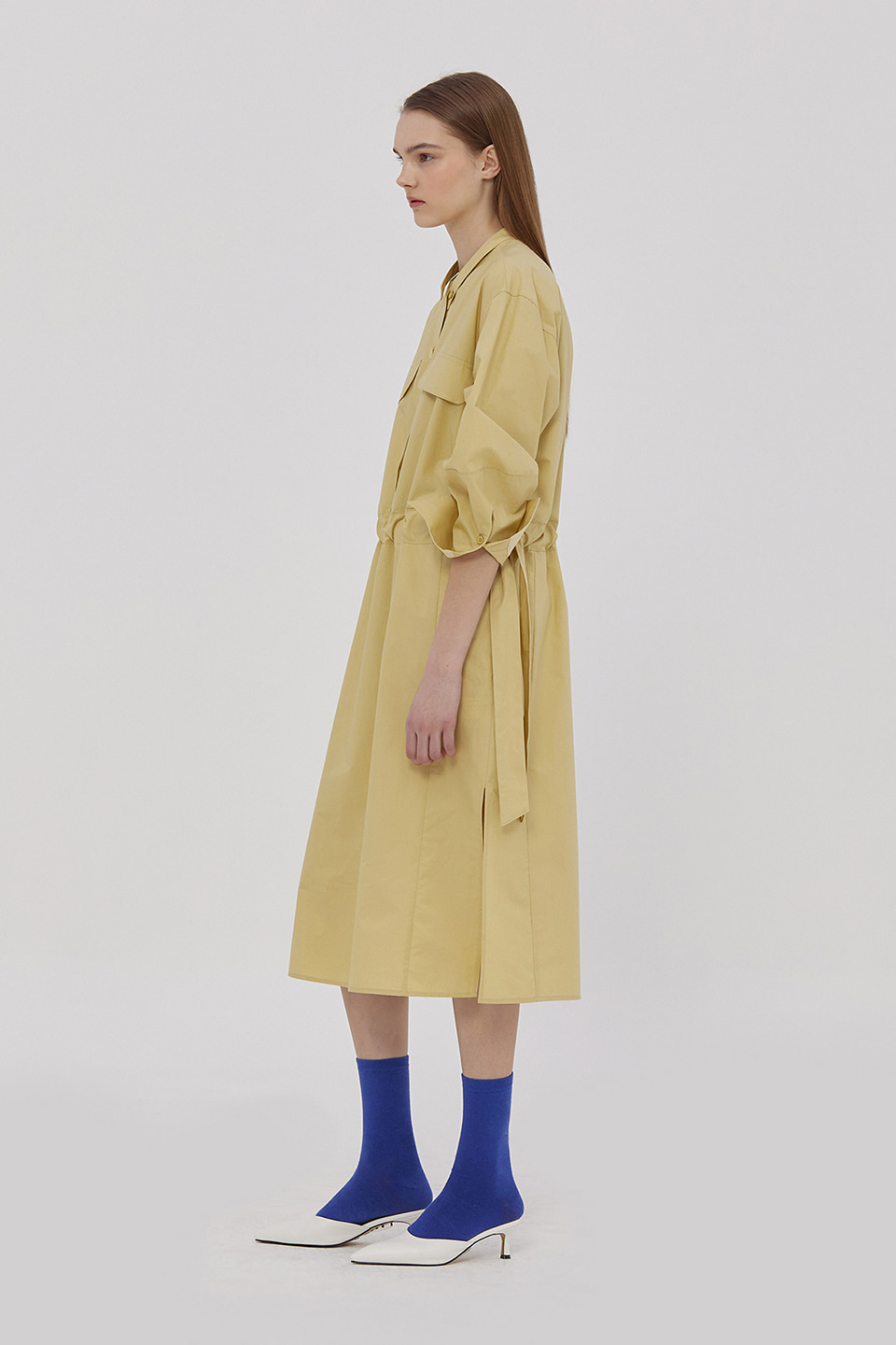 [MIDDLE SALE]Belted Shirt Dress_CREAM