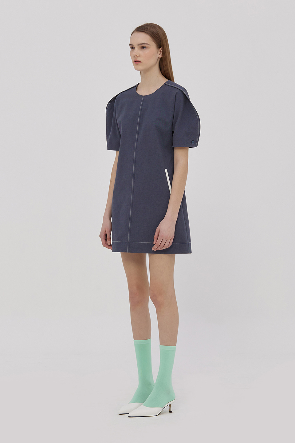 [MIDDLE SALE]Volume Sleeve Mini Dress_NAVY