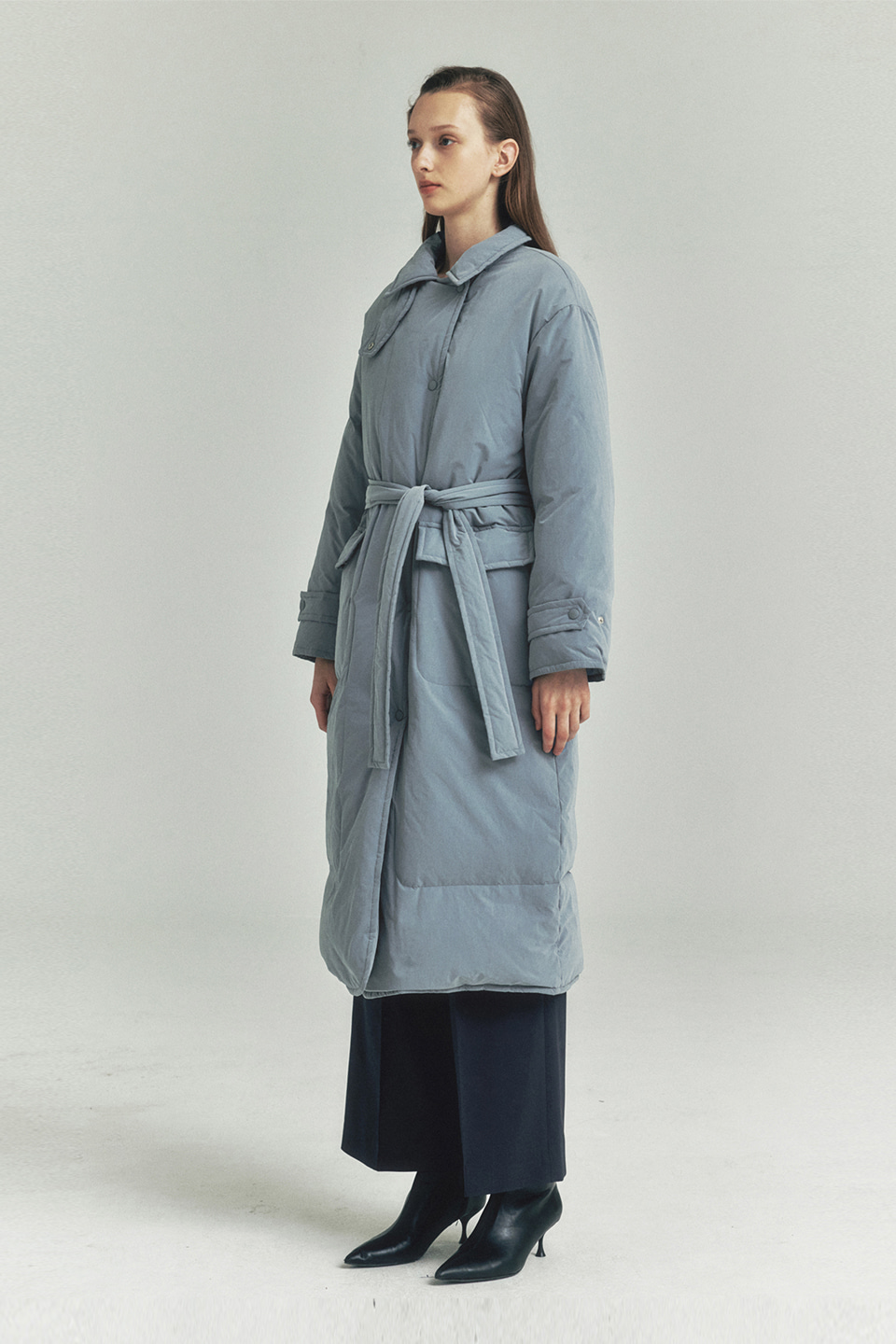 Belted Duck Down Long Coat_BLUE
