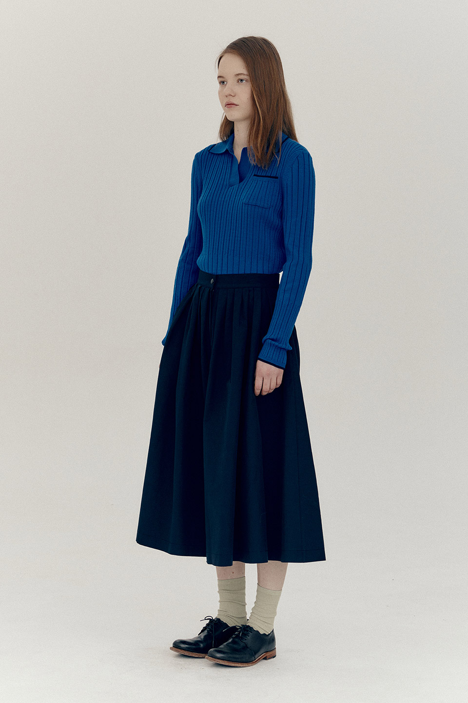 [Outlet] OPEN COLLAR KNIT_BLUE