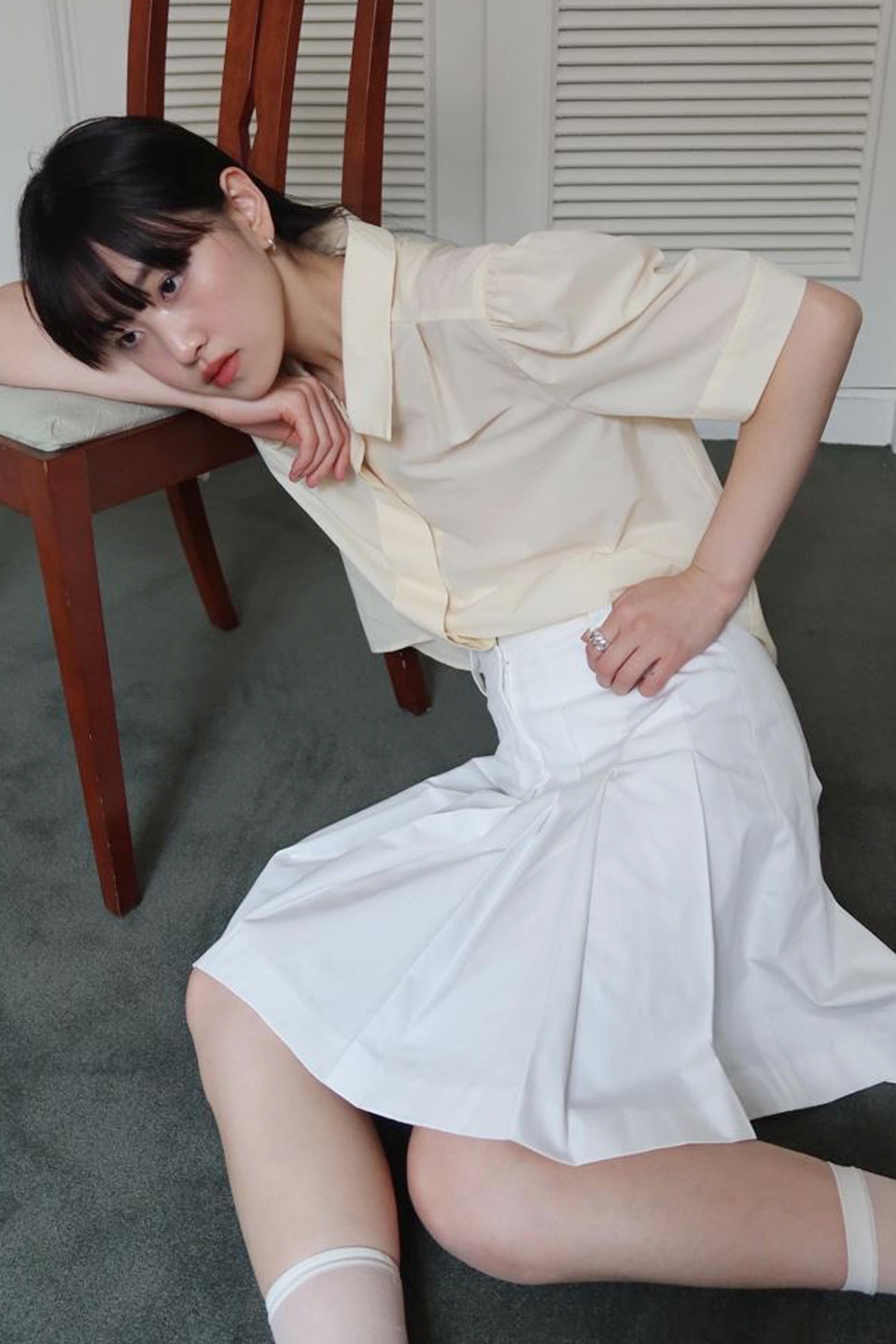 [Outlet] Cotton Pleats Skirt_WHITE