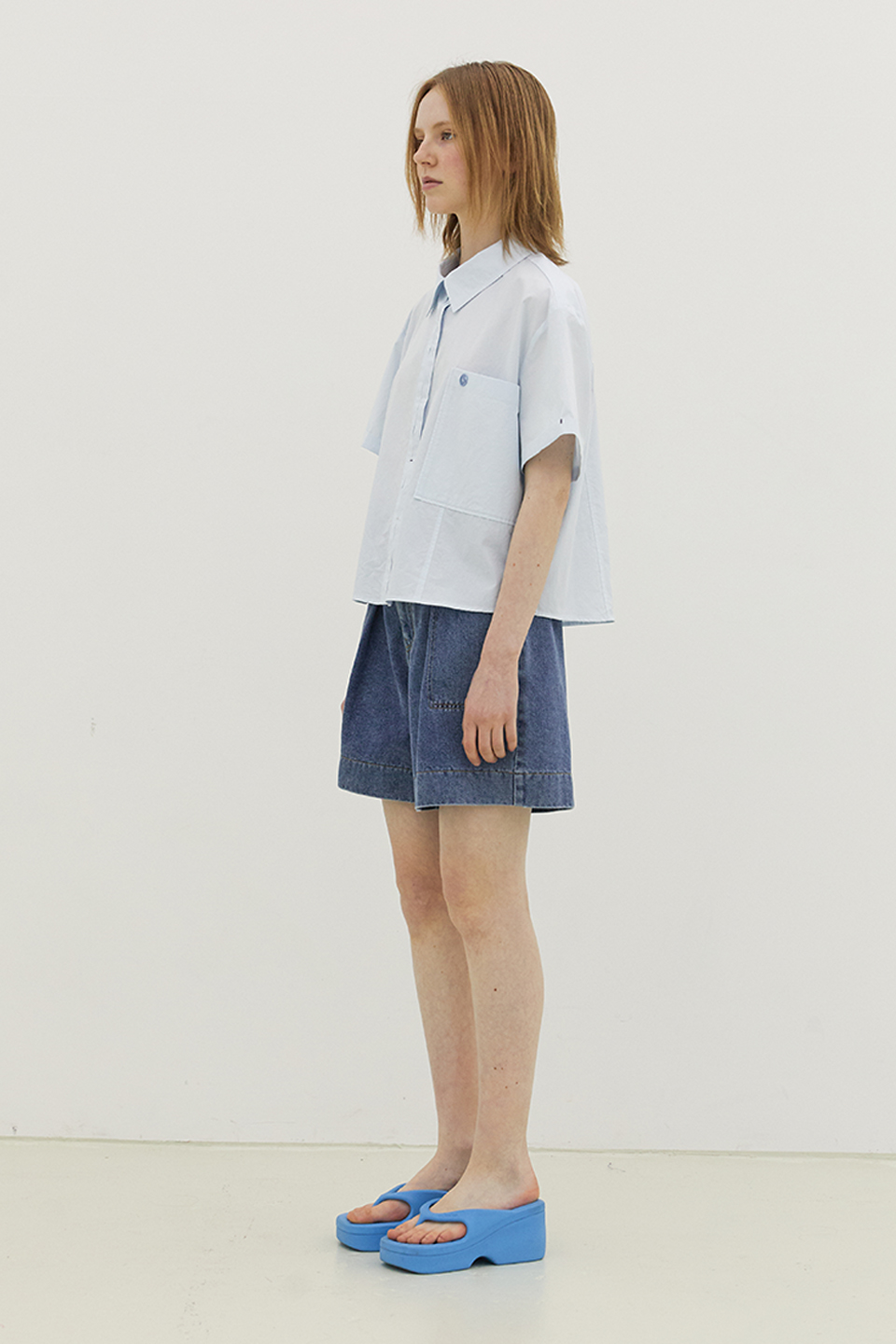 [Outlet] Cotton Short Sleeved Shirt_SKY BLUE