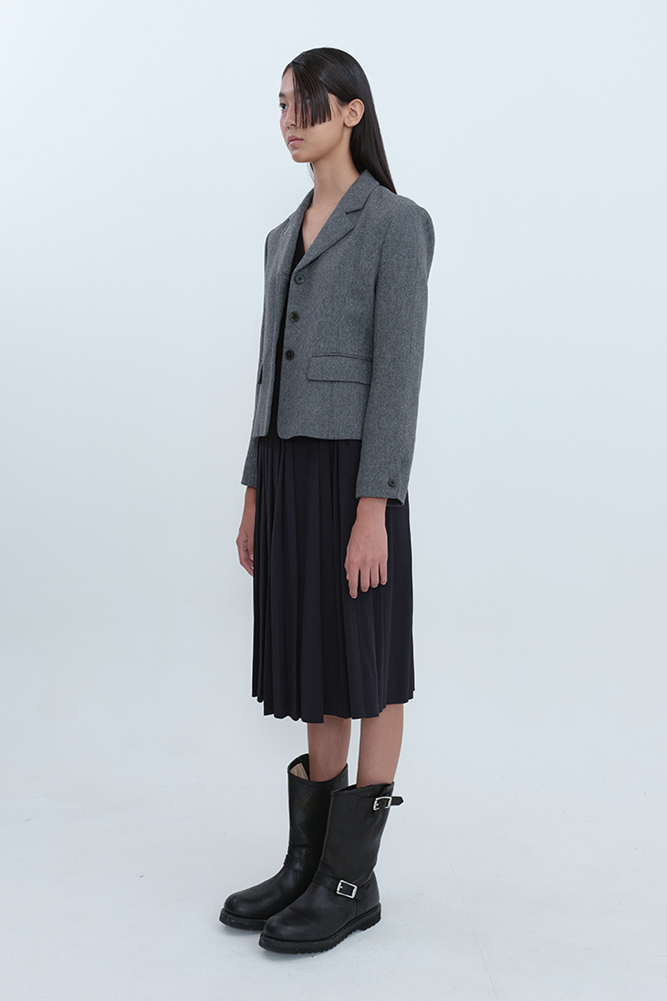 [Outlet] 3-Button Cropped Wool Jacket_GRAY MELANGE